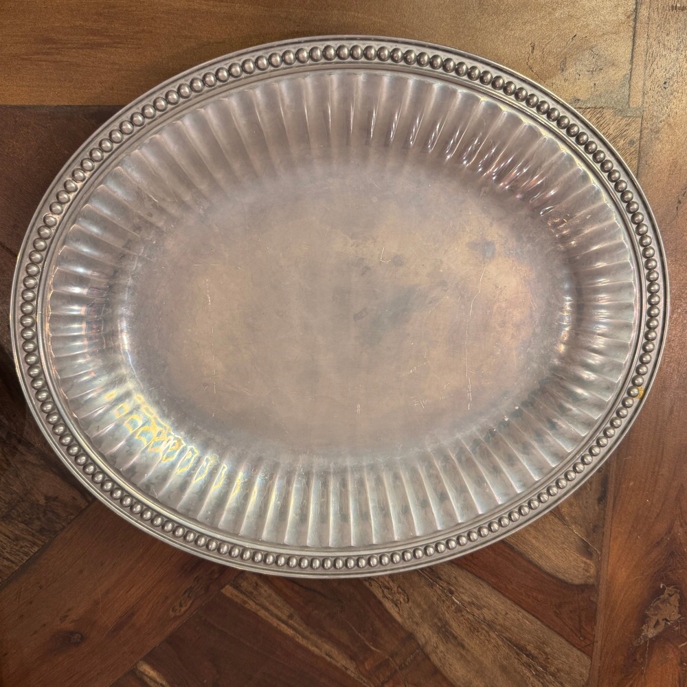 Vintage Wilton Armetale Oval Serving Platter Dish Flutes & Pearls Metal 14.5"